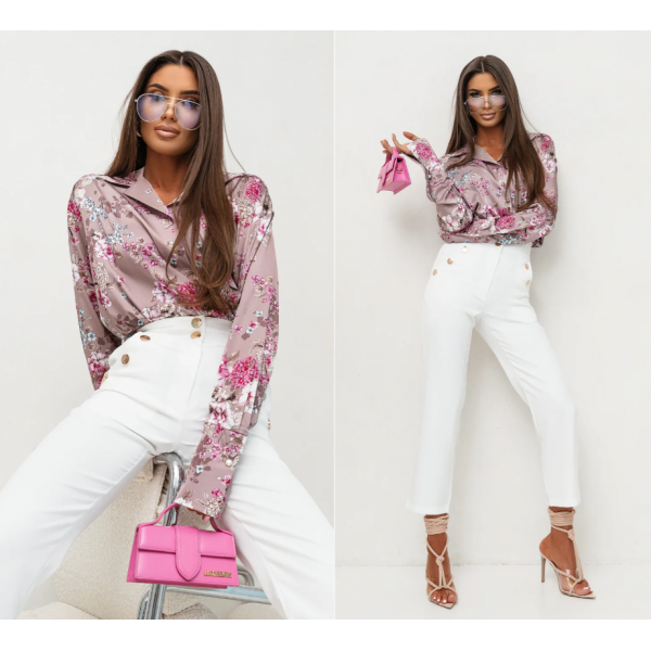 Satenasta srajca - bež rože